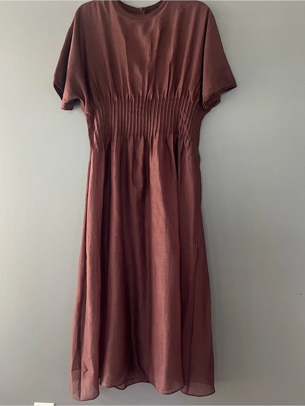 Zara Chestnut Brown Smocked-Waist Midi Dress - Picture 4 of 9